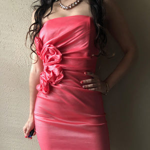 Pink Shimmer 3D Flower Mini Dress